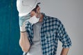 Worried construction engineer with protective face mask Royalty Free Stock Photo
