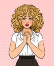 Worried crying pop art style woman