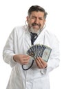 Worried Doctor with social security cards