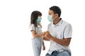 Worried father and daughter wearing face mask