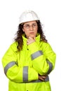 Worried female construction worker