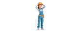 Worried Female Construction Worker, Problem-Solving on White Background Royalty Free Stock Photo