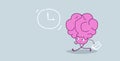 Worried human brain with briefcase running to business meeting deadline concept pink cartoon character kawaii style