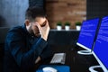 Worried Man At Computer With System Failure Screen