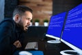 Worried Man At Computer With System Failure Screen