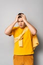 Worried man with hands near head Royalty Free Stock Photo