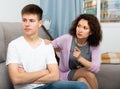 Worried mother scolding teenage son Royalty Free Stock Photo