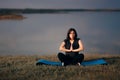 Tired Bored Pregnant Woman Sitting on yoga Mat