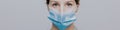 Worried nurse, doctor or scientist portrait behind facemask Royalty Free Stock Photo