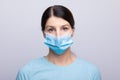 Worried nurse, doctor or scientist portrait behind facemask Royalty Free Stock Photo