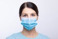 Worried nurse, doctor or scientist portrait behind facemask Royalty Free Stock Photo