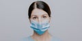 Worried nurse, doctor or scientist portrait behind facemask Royalty Free Stock Photo