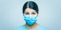 Worried nurse, doctor or scientist portrait behind facemask Royalty Free Stock Photo