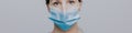 Worried nurse, doctor or scientist portrait behind facemask Royalty Free Stock Photo