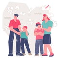 Worried parents comforting depressed crying teen children vector isolated.