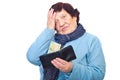 Worried pensioner hold wallet with last penny Royalty Free Stock Photo