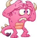 Worried pink cartoon monster