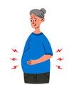 Worried Pregnant old woman stomach ache. Mother in bad condition. Sickness, Pregnancy symptoms, motherhood, Health
