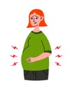 Worried Pregnant woman stomach ache. Mother in bad condition. Sickness, Pregnancy symptoms, motherhood, Health problem