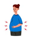 Worried Pregnant woman stomach ache. Mother in bad condition. Sickness, Pregnancy symptoms, motherhood, Health problem