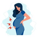 Worried Pregnant woman suffering stomach ache