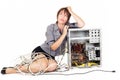 Worried woman with computer Royalty Free Stock Photo