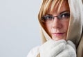 Worried young woman in winter with cape Royalty Free Stock Photo