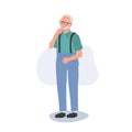 Worry and Anxiety Concept. Depressed Elderly man Contemplating Life. Full Length Illustration of Worried Elderly man