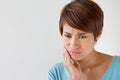 Worry woman with toothache, oral problem Royalty Free Stock Photo