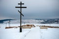 Worship cross on the site of the destroyed during the Soviet era Orthodox Church