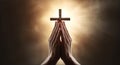 Worship before God, Christian cross in hands. Generative ai Royalty Free Stock Photo