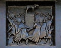 The Worship of the Golden Calf, relief on the door of the Grossmunster church in Zurich Royalty Free Stock Photo