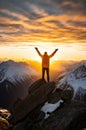 Worship. Happy man standing on top of a mountain and looking at the sunset Royalty Free Stock Photo