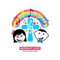 Worship logo. Children glorify God, sing glory and praise to Him