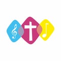 Worship logo. Cristian symbols. Worship logo. Cristian symbols. The cross of Jesus and musical notes