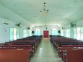 The worship room at the methodist church is quiet after Sunday worship. Royalty Free Stock Photo