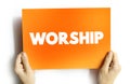 Worship text quote on card, concept background Royalty Free Stock Photo