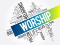 Worship word cloud collage, social concept background