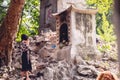 Worshiper woman praying at Buddhist shrine in Vietnam, Hanoi City Royalty Free Stock Photo