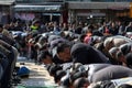 Worshipers fill the street outside the King Hussein mosque in downtown Amman, Jordan