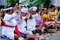Worshipers are praying at the Piodalan event, in Ubud, Bali, Indonesia