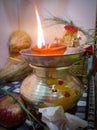 WORSHIPING INDIAN CULTURE HINDU KALASH EARTHEN LAMP RELIGION Royalty Free Stock Photo