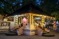 Worshippers pray at a temple within the Temple of the Sacred Tooth Relic complex in Kandy, Sri Lanka.