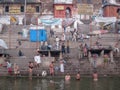 Worshippers at Varanasi, on the Ganges River, India Royalty Free Stock Photo
