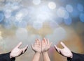 Worshipping God concept,people open empty hands with palms up Royalty Free Stock Photo