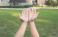 Worshipping God concept,people open empty hands with palms up Royalty Free Stock Photo