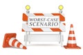 Worst case scenario sign on barricade and traffic cones Royalty Free Stock Photo