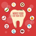 Worst food for your teeth banner vector isolated