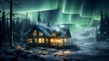 It would be nice if it was a cold snowy night. The stars fill the sky The aurora appears beautifully. There will be a warm house