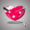 A wounded, tortured heart with cuts and wounds. Vector illustration.